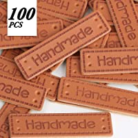 VINFUTUR 100pcs Etiquetas Handmade Cuero Etiquetas Personalizadas Hechas a Mano con Agujero para Costura Tejido…